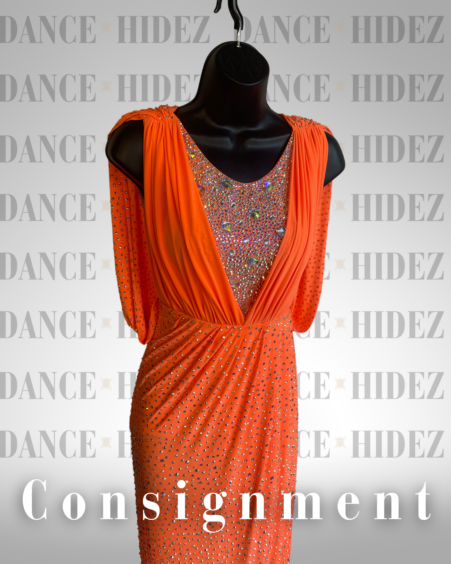 Orange Draped Designer Latin/Rhythm Ballroom Dress – Size XS-S – MMD (Consignment)