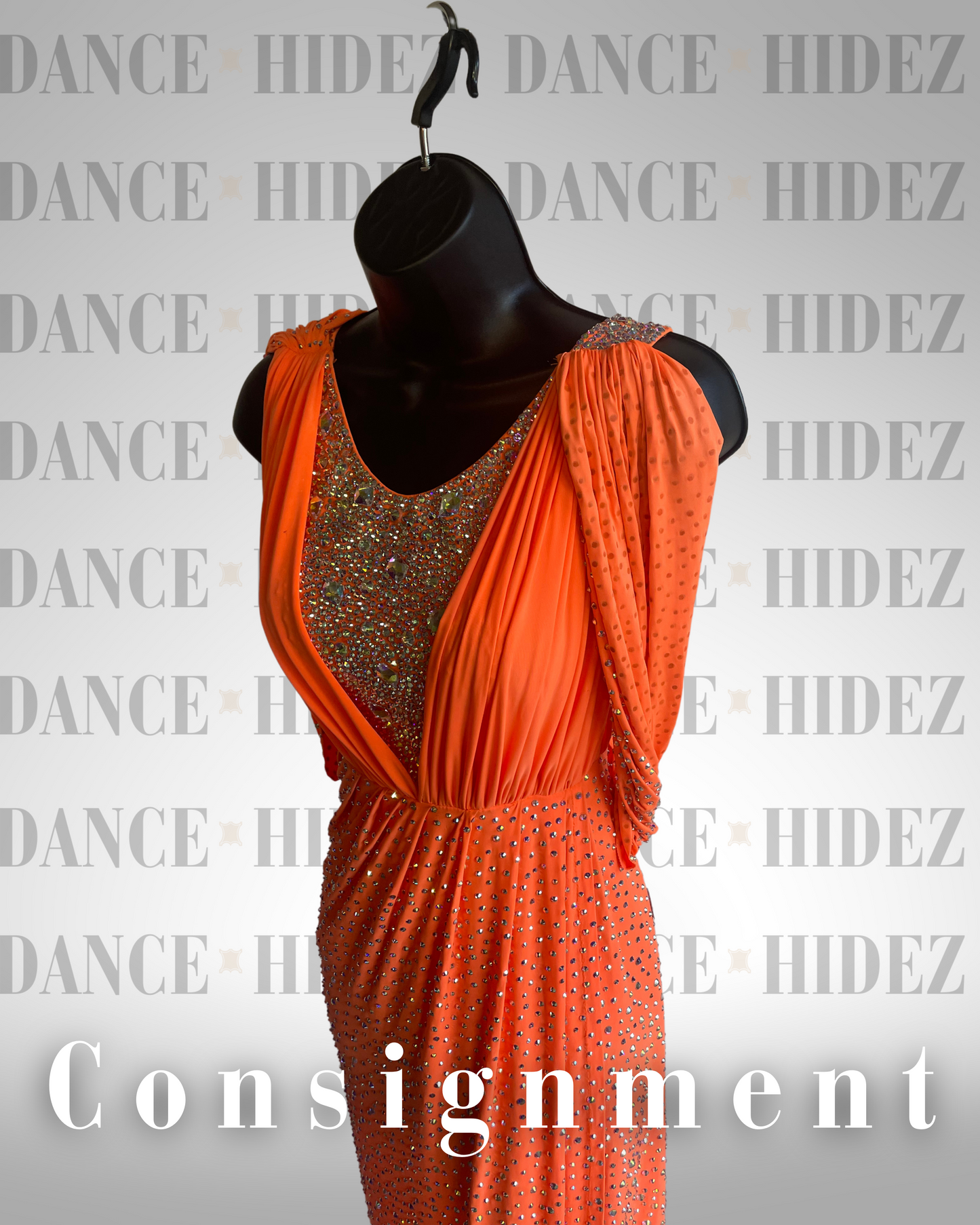 Orange Draped Designer Latin/Rhythm Ballroom Dress – Size XS-S – MMD (Consignment)