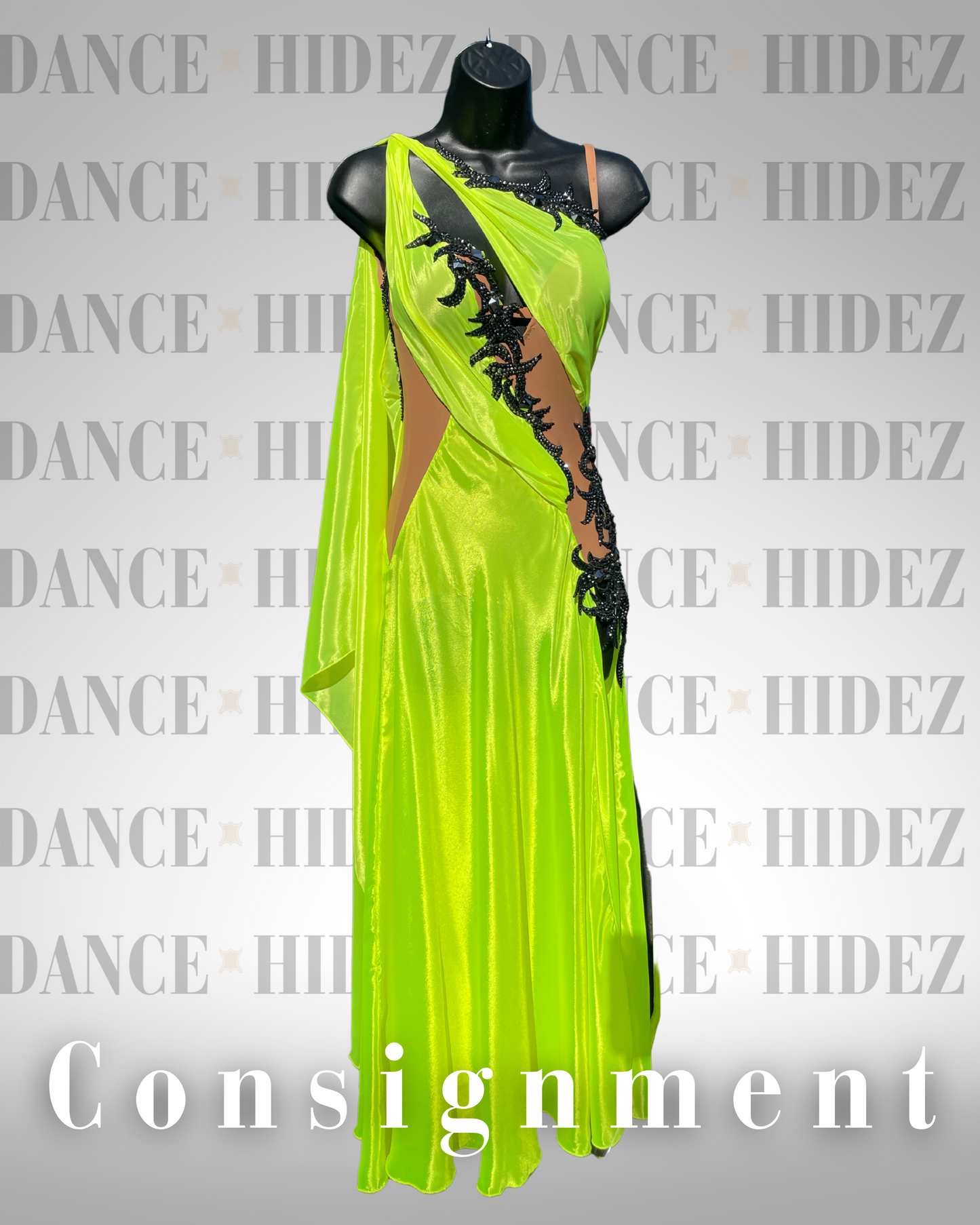 Stesh Atelier Neon Smooth Gown with Black Appliqués – Size Small (Consignment)