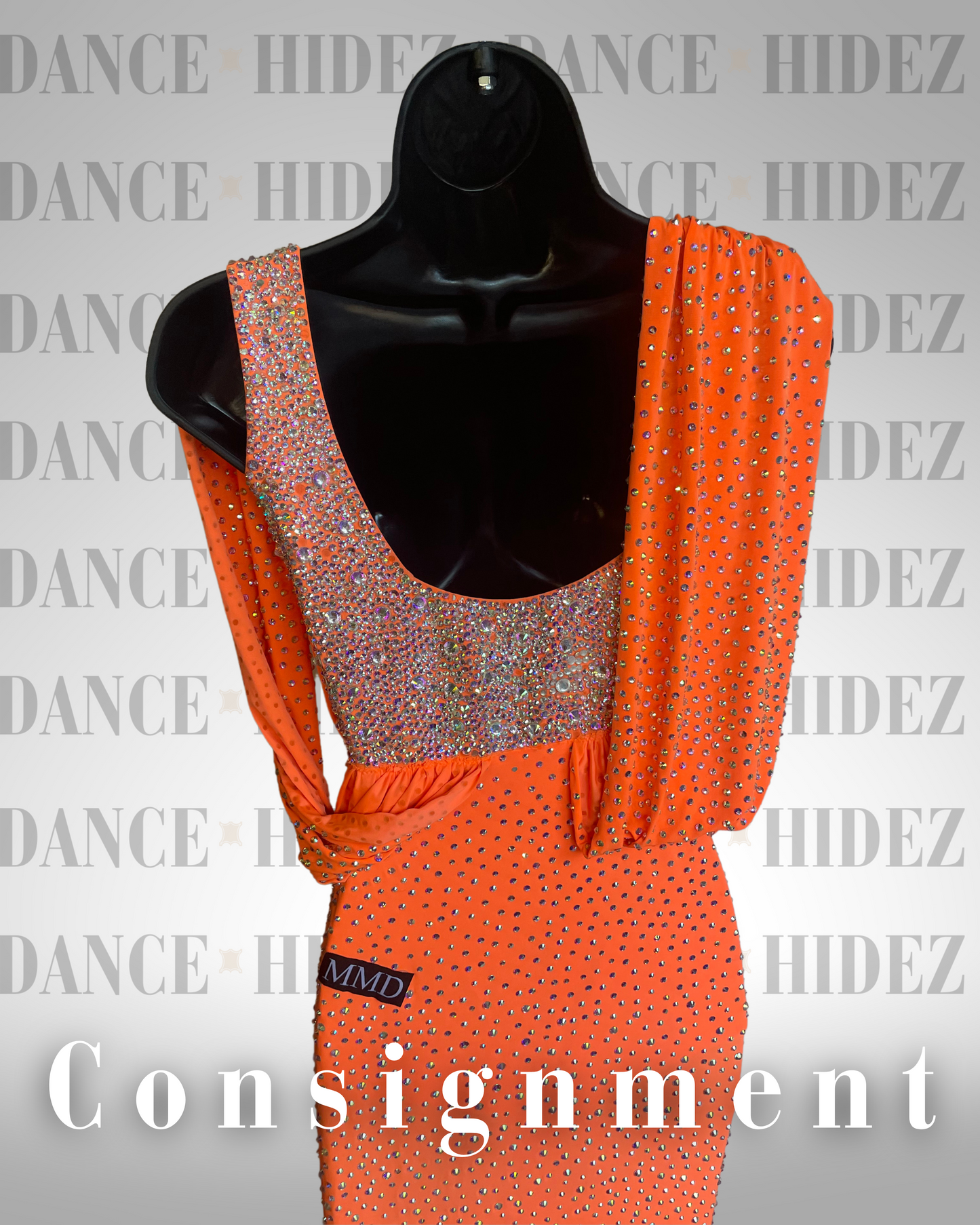 Orange Draped Designer Latin/Rhythm Ballroom Dress – Size XS-S – MMD (Consignment)