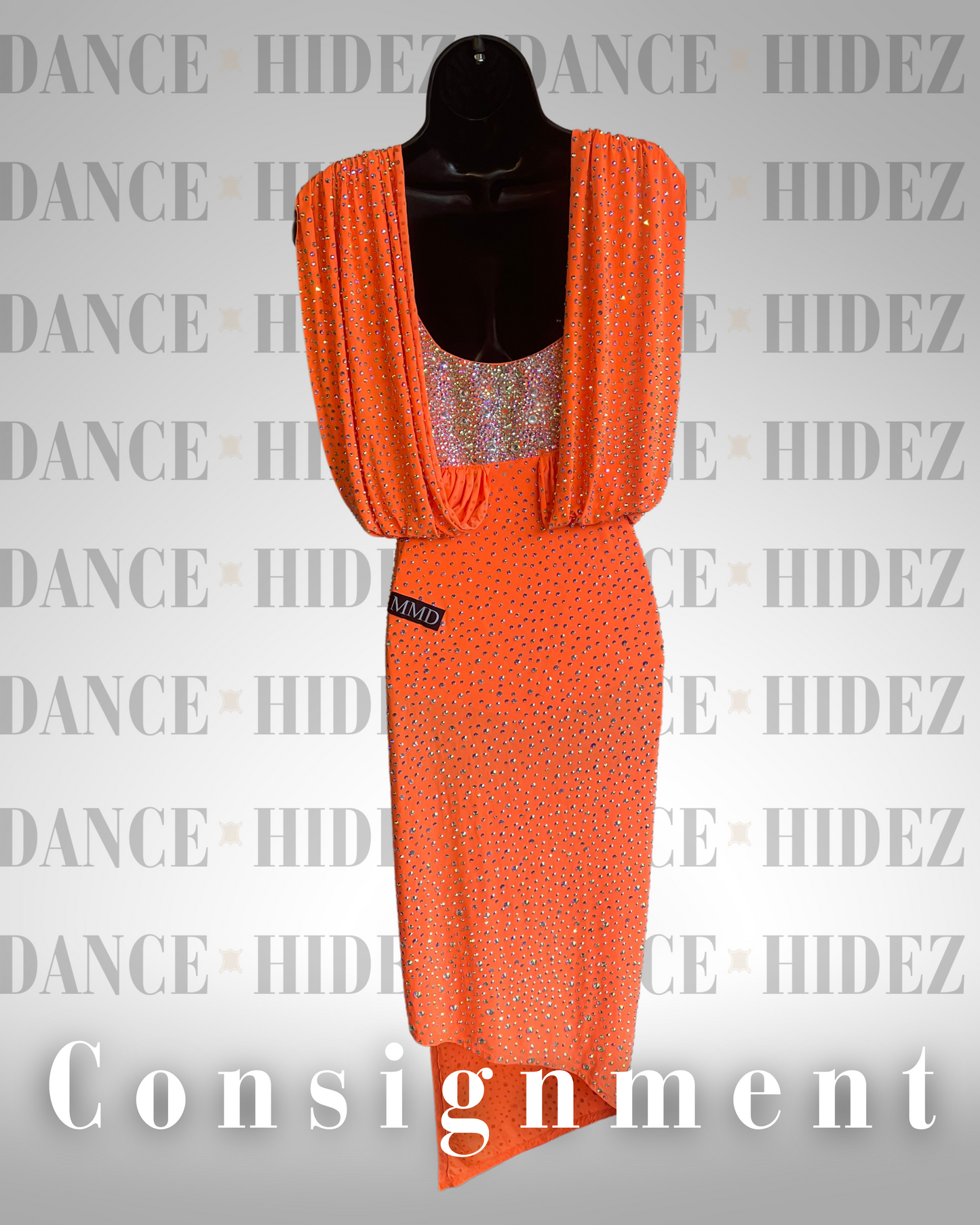Orange Draped Designer Latin/Rhythm Ballroom Dress – Size XS-S – MMD (Consignment)