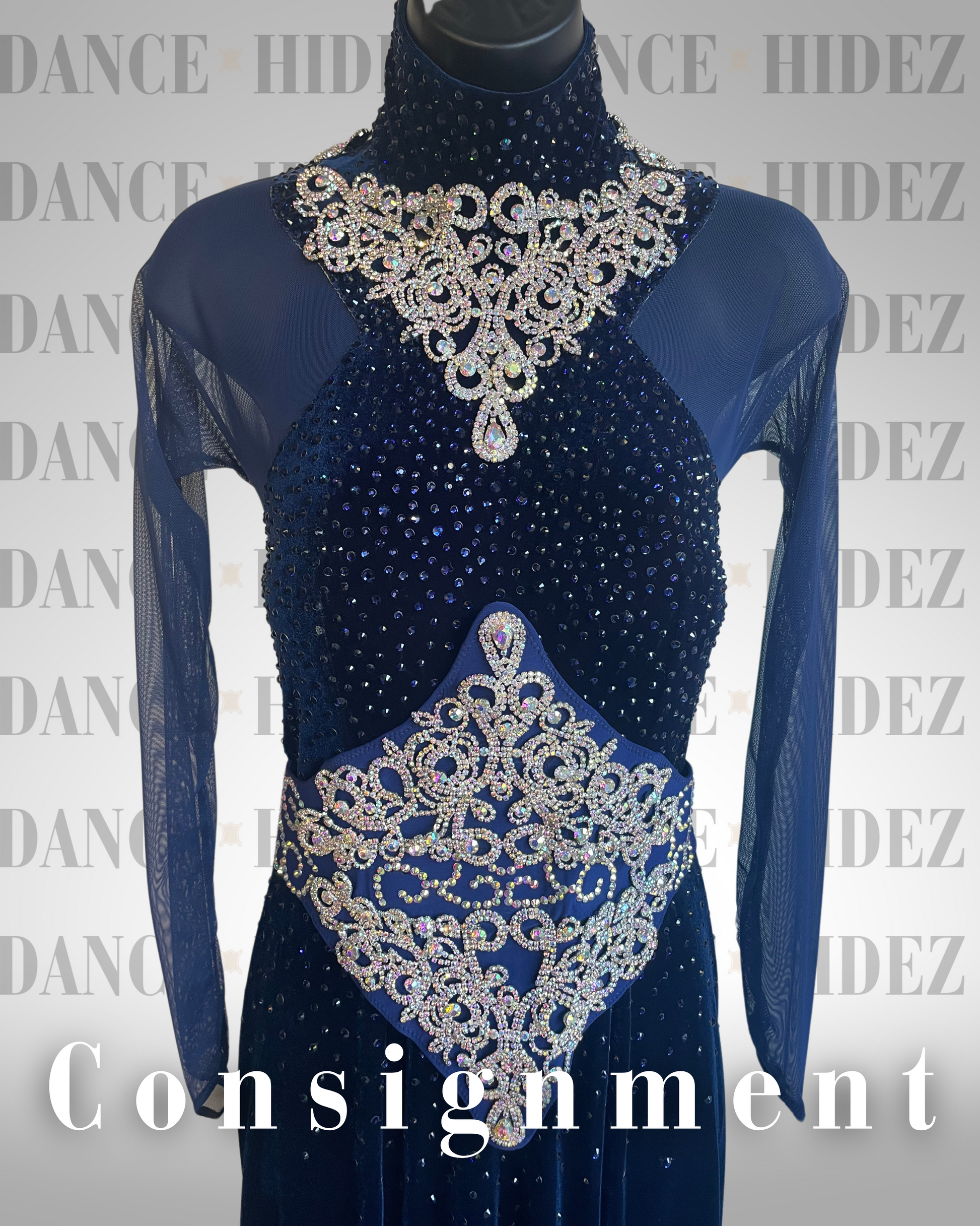 Navy Velvet Ballroom Smooth Dress with Rhinestone Belt & Necklace DANCEHIDEZ Navy Velvet Ballroom Smooth Dress with Rhinestone Belt & Necklace DANCEHIDEZ