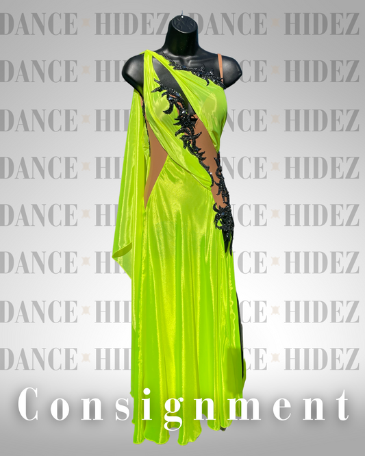 Stesh Atelier Neon Smooth Gown with Black Appliqués – Size Small (Consignment)