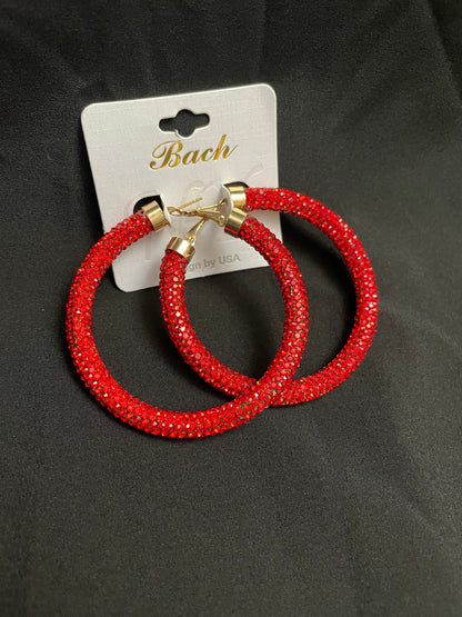 Red Rhinestoned Dance Hoops – Stunning Competition Accessories for Ballroom Dancers