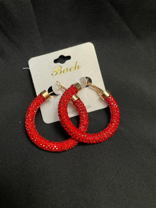 Small Red Rhinestoned Dance Hoops – Stunning Competition Accessories for Social Dancers