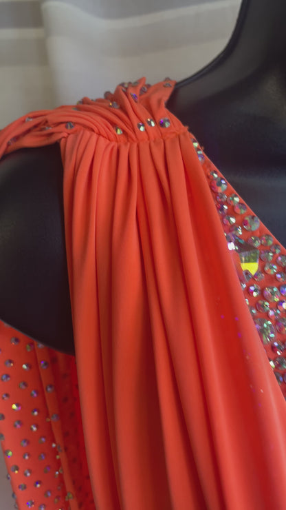 Orange Draped Designer Latin/Rhythm Ballroom Dress – Size XS-S – MMD (Consignment)